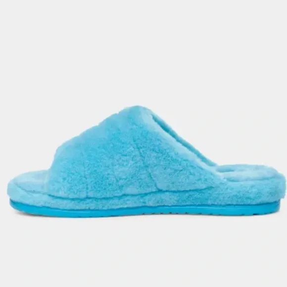 UGG FLUFF YOU Men’s Slipper Sandals 9 Blue Sheepskin Fur - Picture 3 of 14